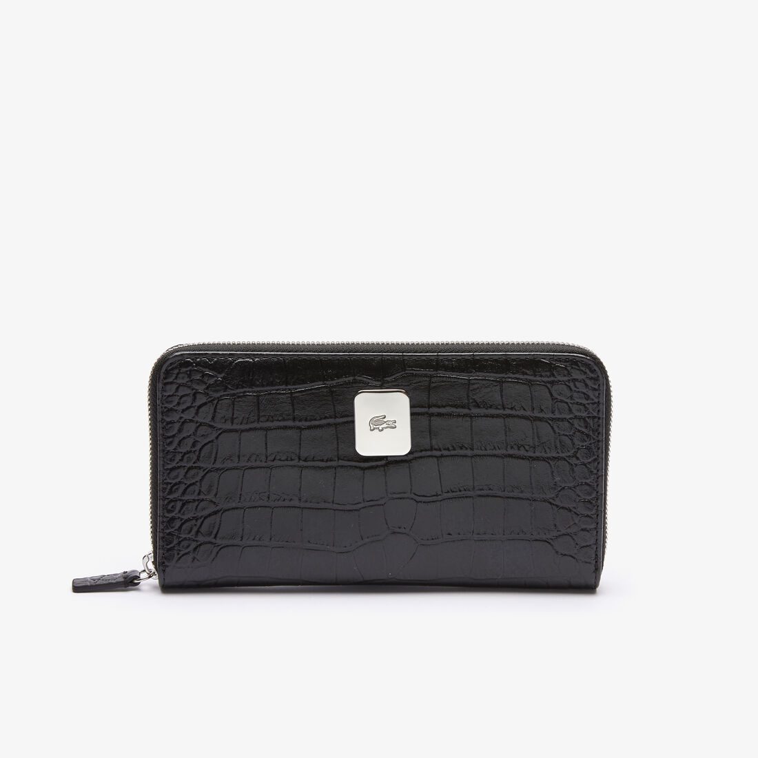 Lacoste Amelia Large Zippered Embossed Leather Women's Wallets Black | 692-KHASGX