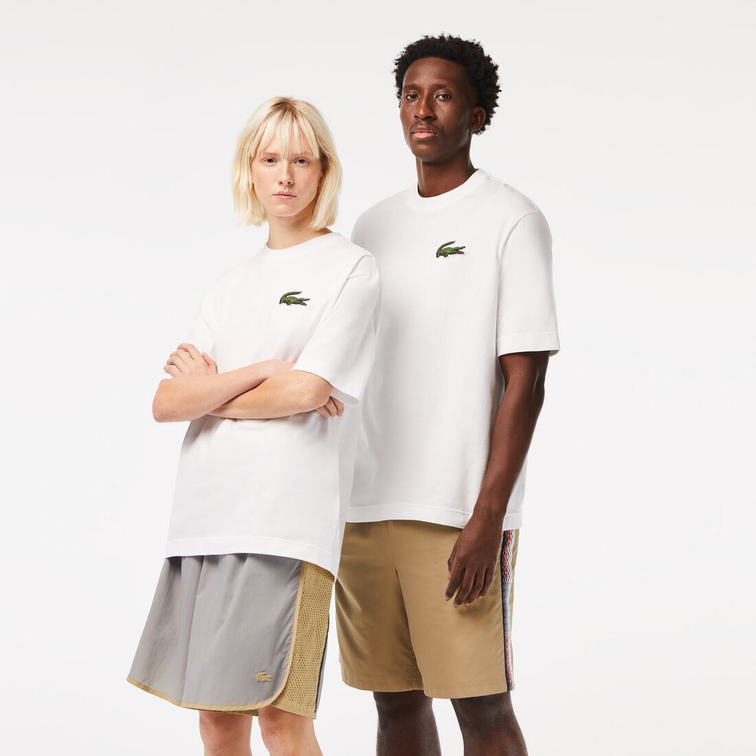 Lacoste Loose Fit Large Crocodile Organic Cotton Men's T Shirts White | 894-IWOLBJ