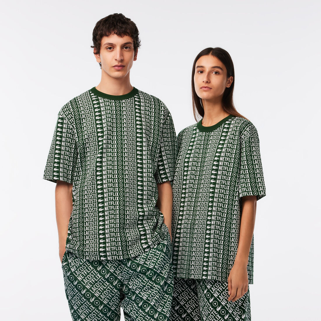 Lacoste X Netflix Loose Fit Printed Men's T Shirts Green / White | 148-SYVWXE