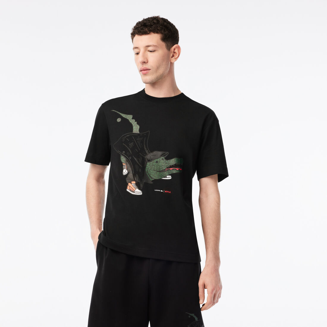 Lacoste X Netflix Organic Cotton Men's T Shirts Black / White | 895-GQPLAI